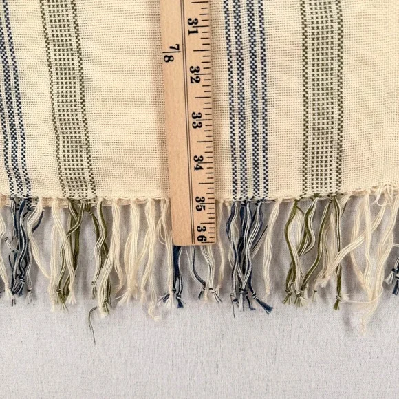 ESCUDO 100% Pima Cotton Handmade in Peru Scarf Cream Blue Stripe Fringe - Picture 13 of 14